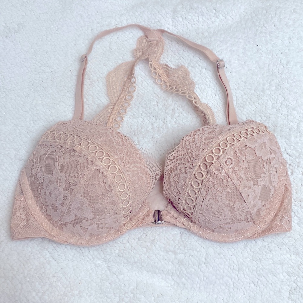 Victoria's Secret Beige Padded Lace Bra Size 32C Excellent Condition